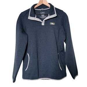 LL BEAN Navy Fleece Pullover Snap Closure Pullover Long Sleeve Hiking Outdoors